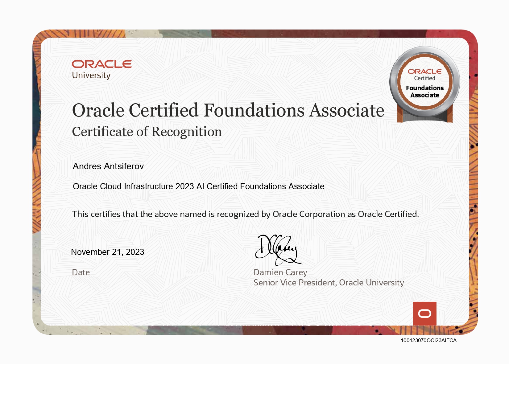 Oracle Certified Foundations Associate